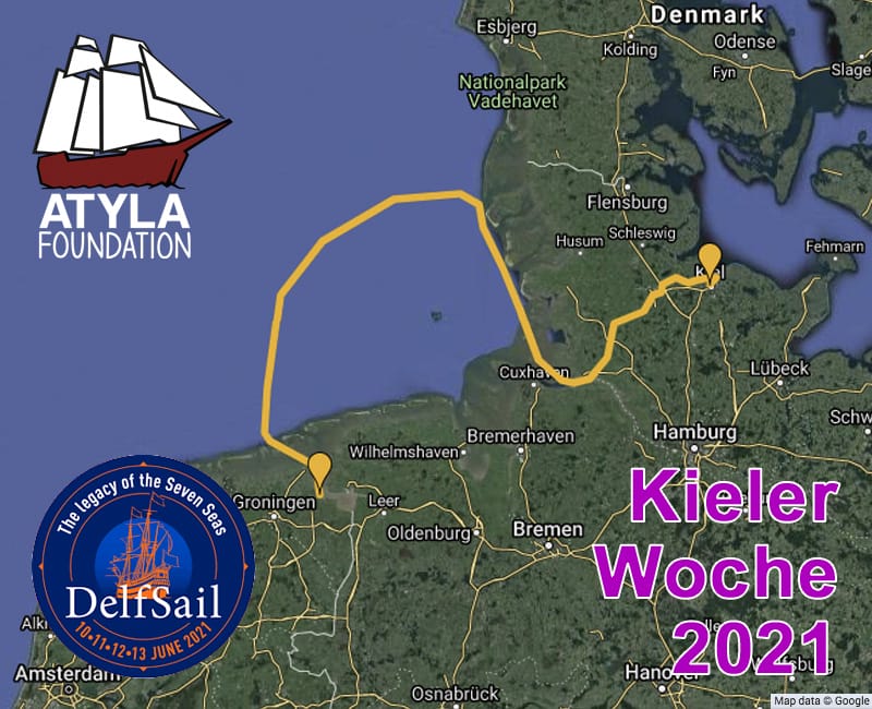 Sailing trip map destination Delfzjil Kiel Delf Sail Kieler Woche Week adventure personal development book voyage sail training life skills tall ship Atyla Sailing trip map destination Delfzjil Kiel Delf Sail Kieler Woche Week adventure personal development book voyage sail training life skills tall ship Atyla