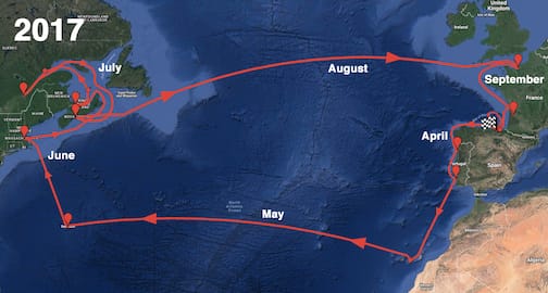 阿蒂拉船舶基金会2017年的旅行地图路线
