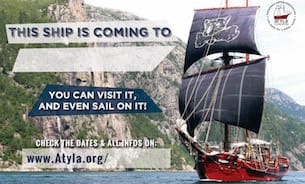 Cartel Atyla para colgar nunha parede Barco visita a túa cidade Portas abertas Visita Tall Ship Port Marina Cut