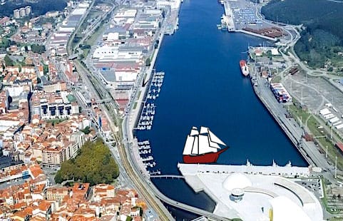 Ship Atyla In Avilés, Aviles Port Image, Aerial Ship Location, Visits Niemeyer Museum Ship, 2022, 2023, Aviles Asturias