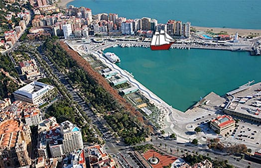 Barco Atyla En Málaga, Imagen del Puerto de Málaga, Ubicación del Barco Aéreo, Visita Muelle 1, Barco Museo, 2022, 2023, Málaga Andalucía España