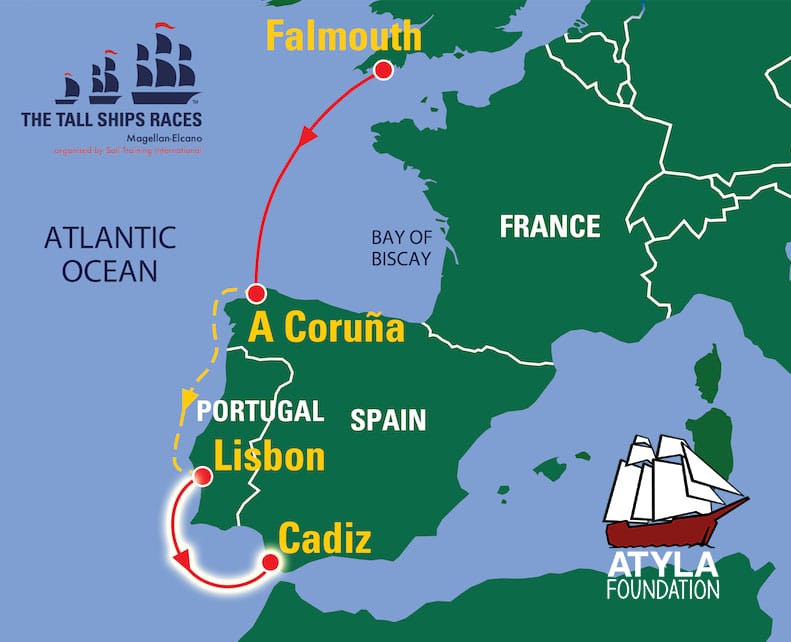 The Tall Ships Races 2023, Lisboa Cadis, Mapa Magellan Elcano 2023, Atyla Ship, Regata En anglès