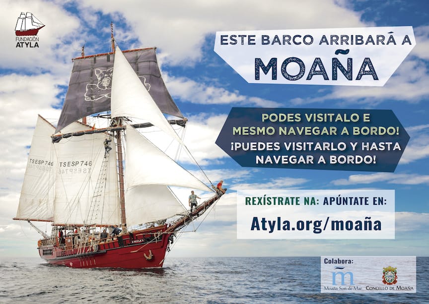 Cartel Atyla, Visita Moaña, Entradas, Viaje en Velero, Excursión, Puertas Abiertas Gratis