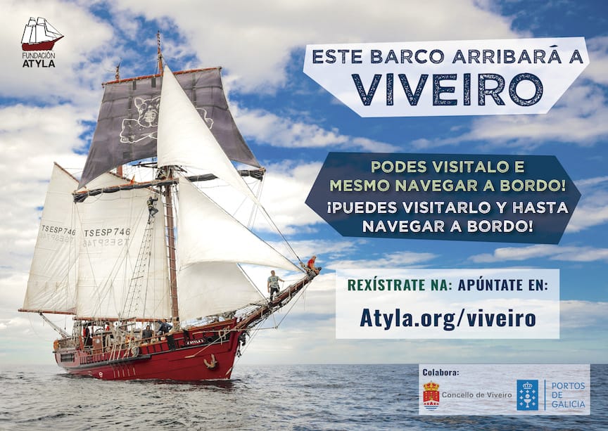 Plakat Atyla, odwiedź Viveiro Bilety na rejs statkiem, wycieczkę, bezpłatne drzwi otwarte